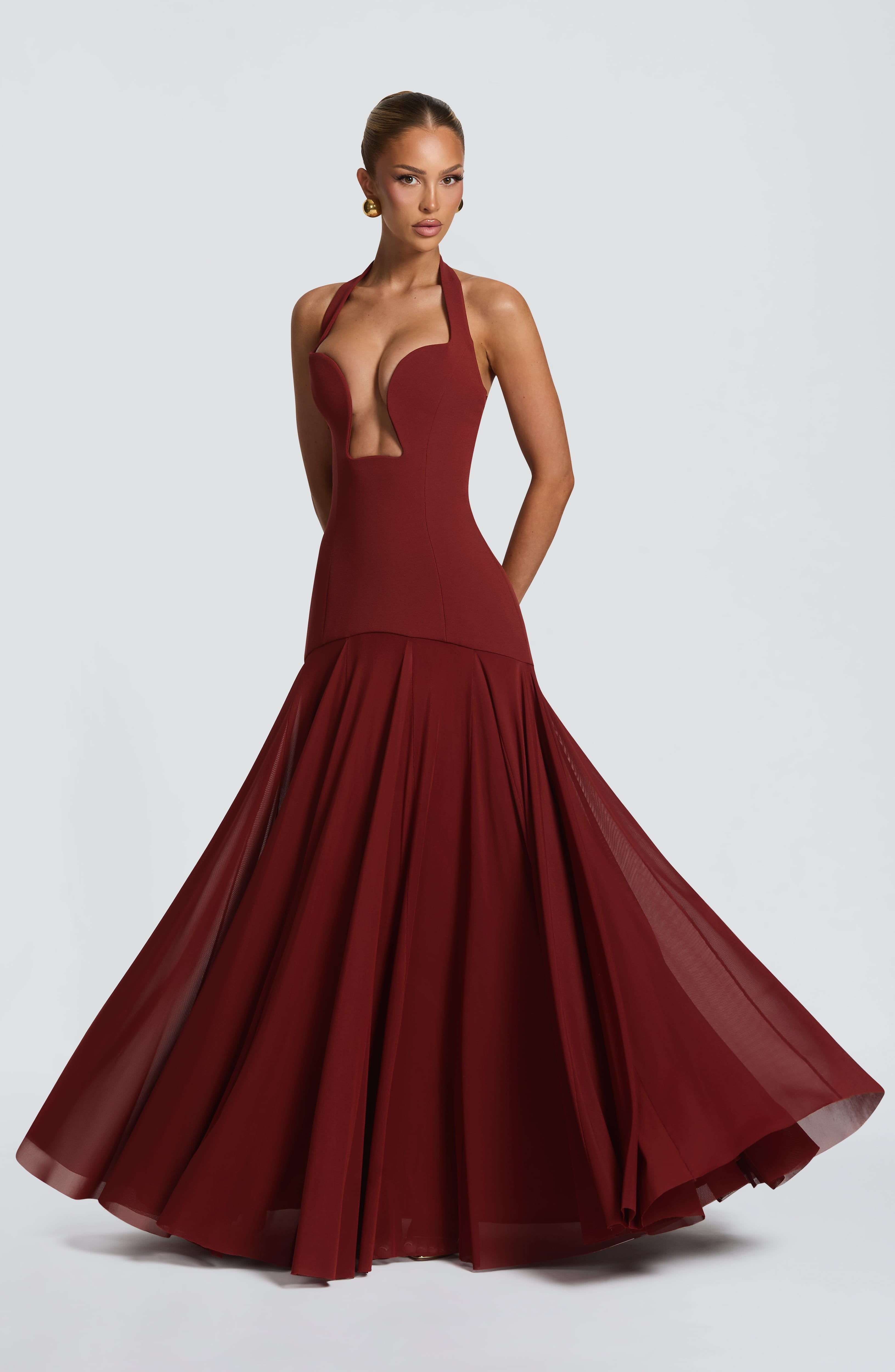 Burgundy Lace-Up Mermaid Gown
