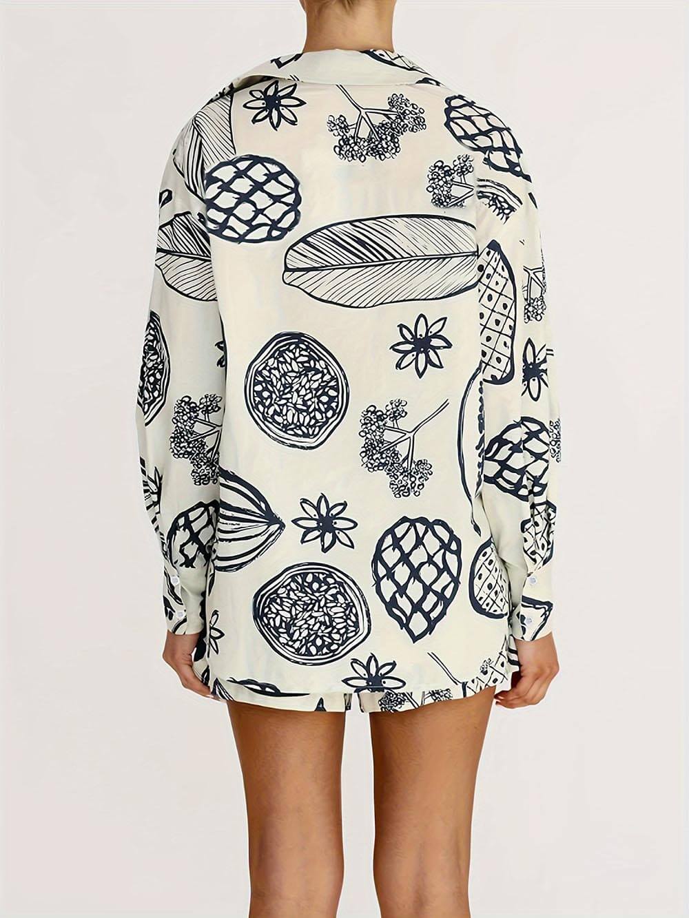 Sommerfrüchte-Print Locker Hemd Shorts Set