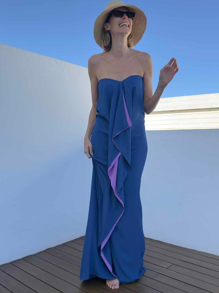 Zweifarbiger, asymmetrischer, fließender Maxikaftan