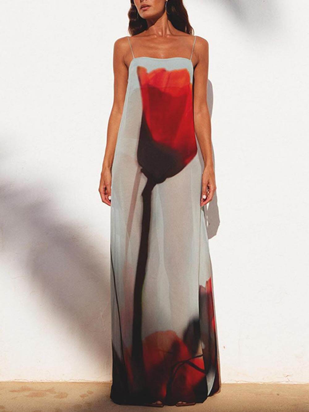Urlaub Abstrakt Tulpenmuster Slip H-Linie Maxikleid