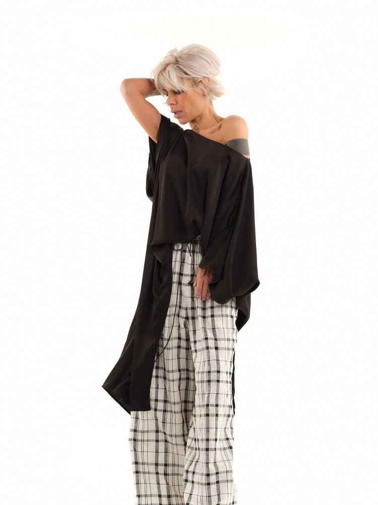 Schwarzes 2-in-1 schulterfreies, umwandelbares Kleid/Tunika