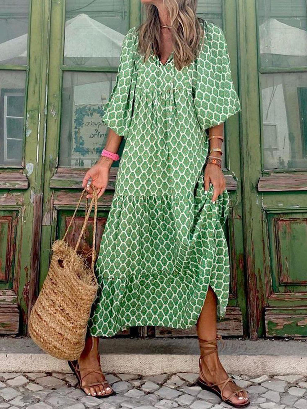 Bohemian bedrucktes Maxikleid