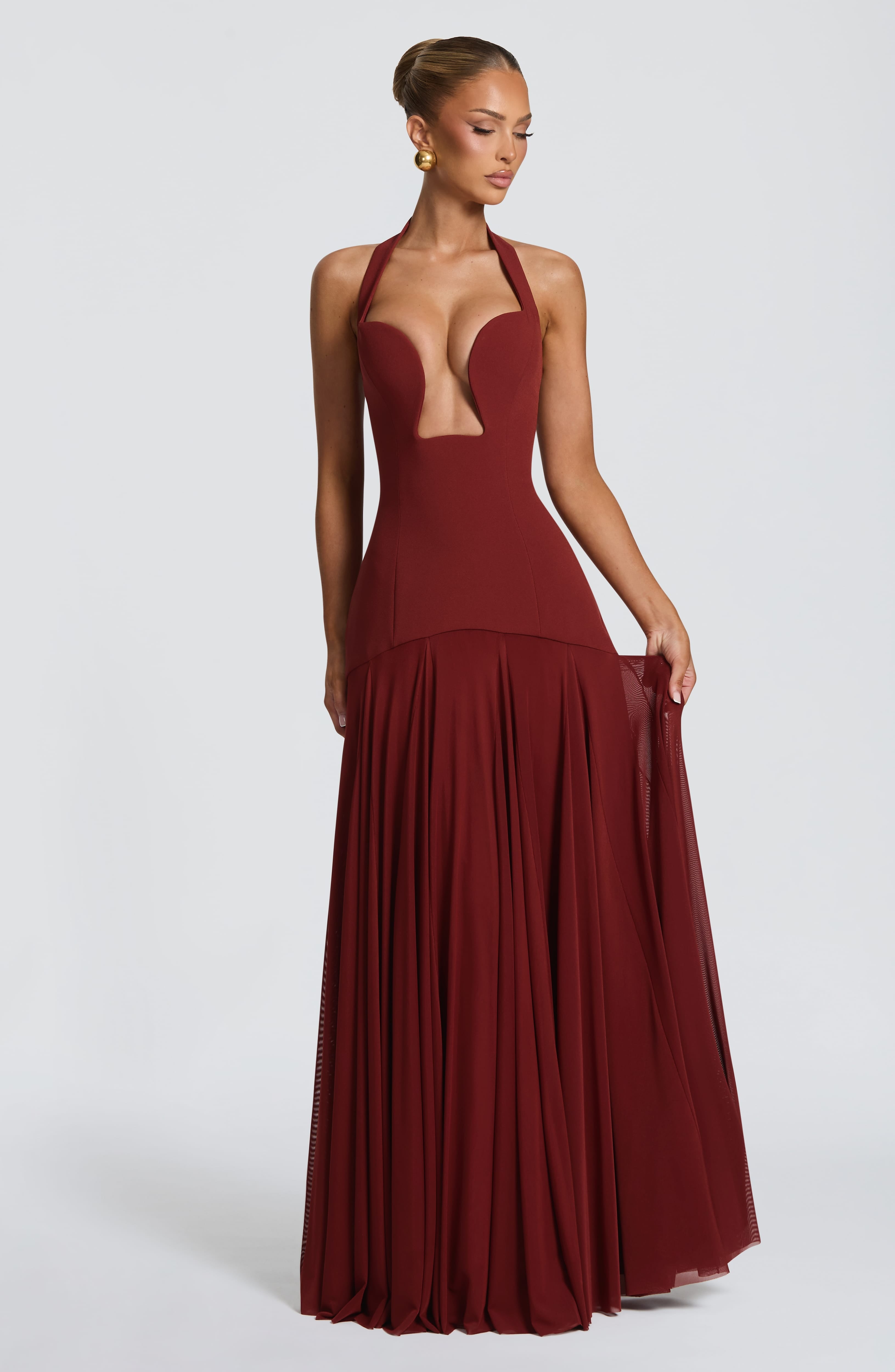 Burgundy Lace-Up Mermaid Gown