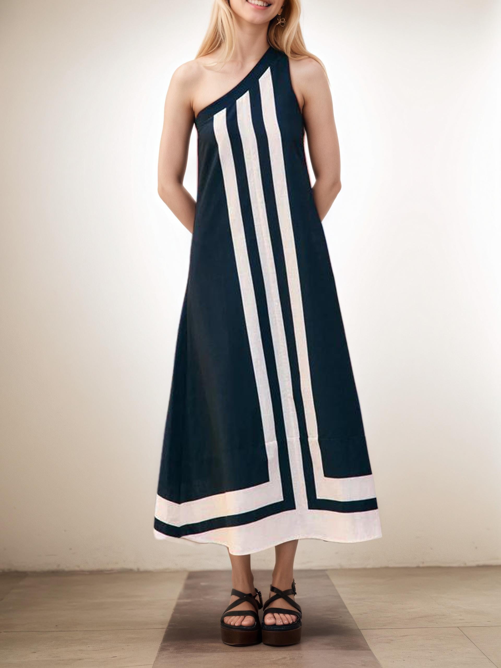 Midi-Kleid mit asymmetrischem Ausschnitt