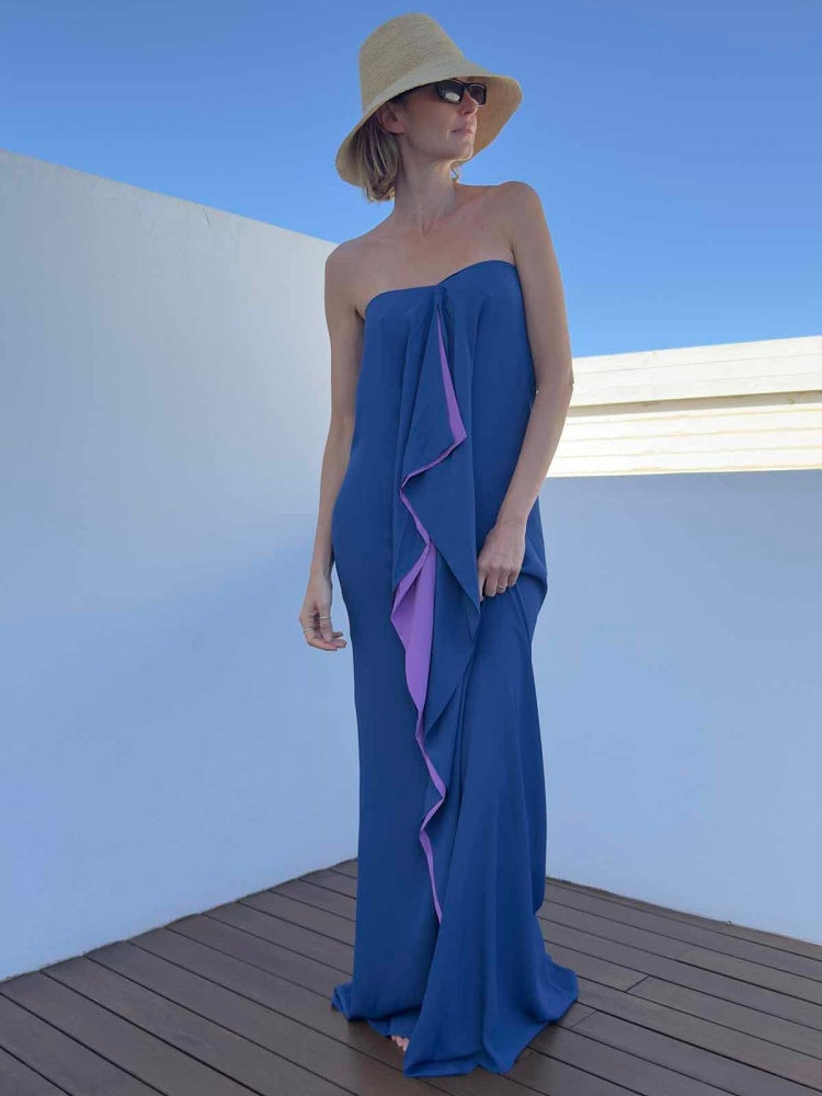 Zweifarbiger, asymmetrischer, fließender Maxikaftan