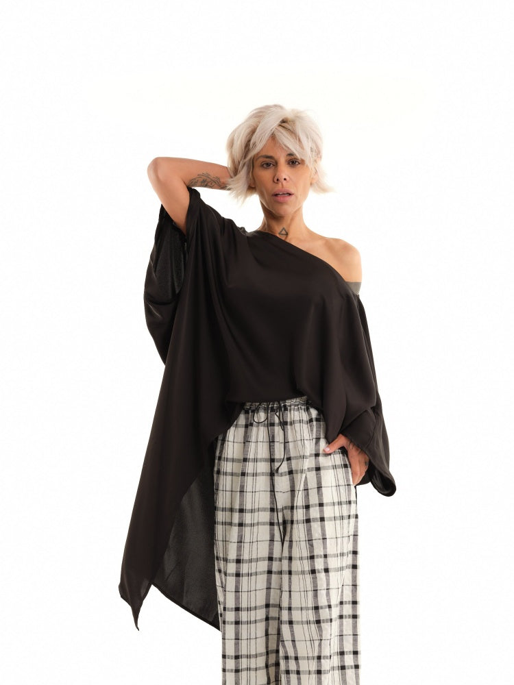Schwarzes 2-in-1 schulterfreies, umwandelbares Kleid/Tunika