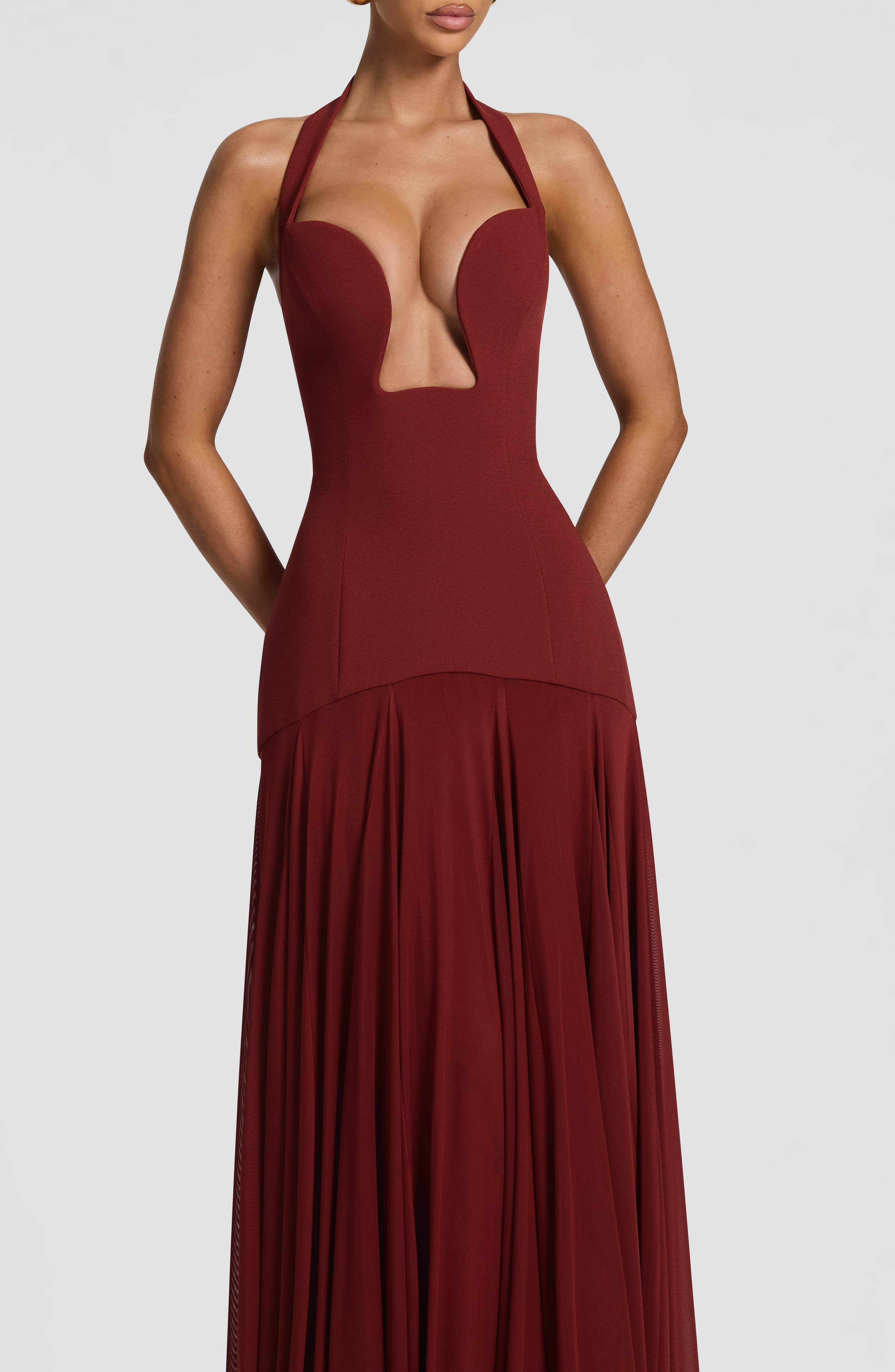 Burgundy Lace-Up Mermaid Gown