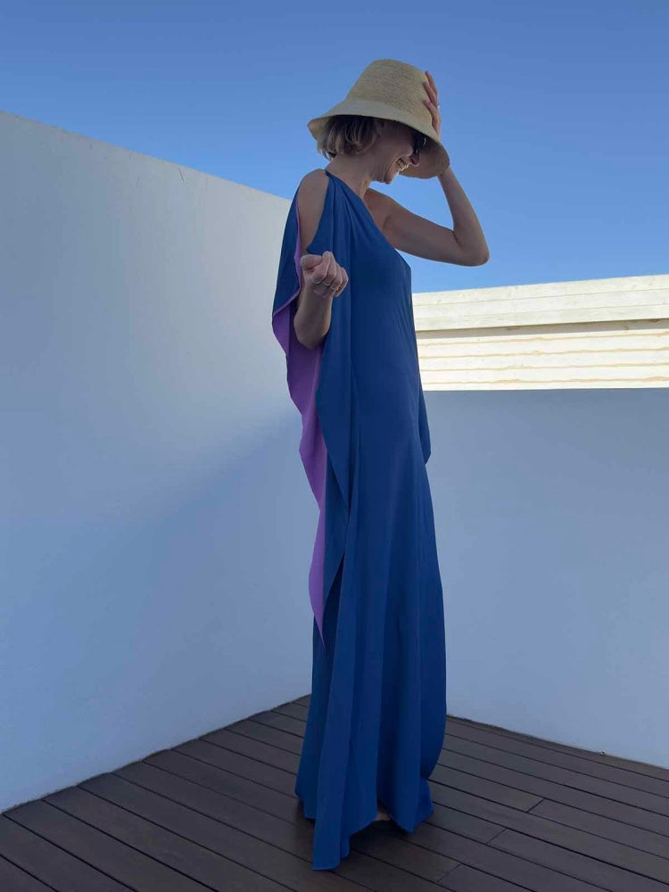 Zweifarbiger, asymmetrischer, fließender Maxikaftan