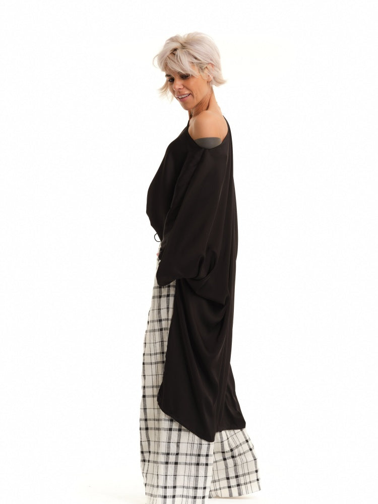 Schwarzes 2-in-1 schulterfreies, umwandelbares Kleid/Tunika