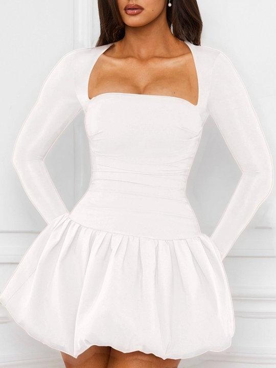 Elegantes Mini-Kleid mit Puffärmeln, eckigem Ausschnitt und rückenfreiem Design
