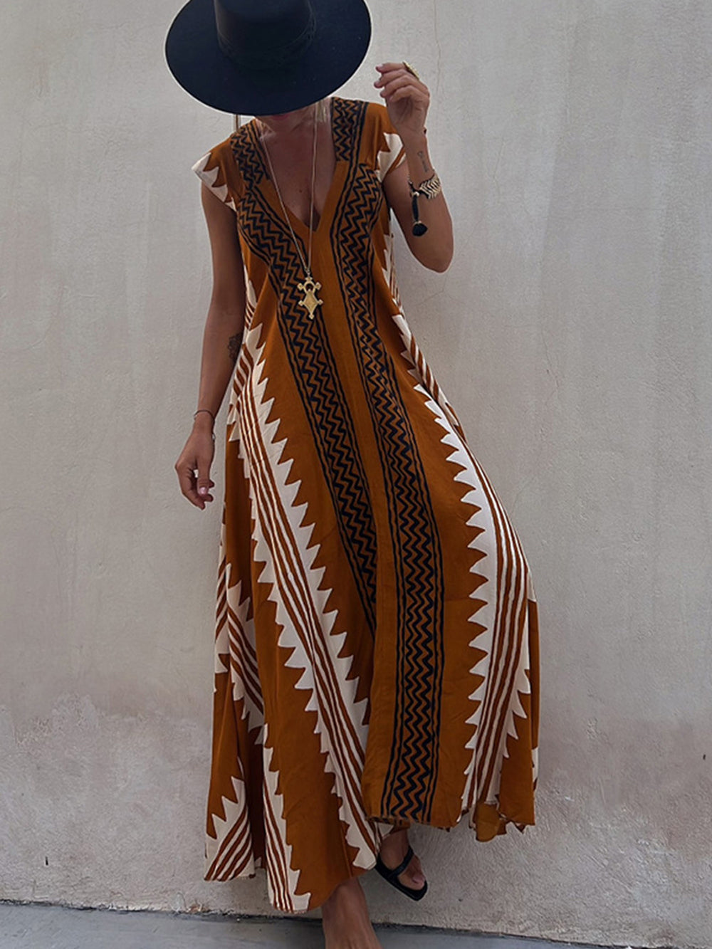 Shannon Maxikleid mit böhmischem Azteken-Print