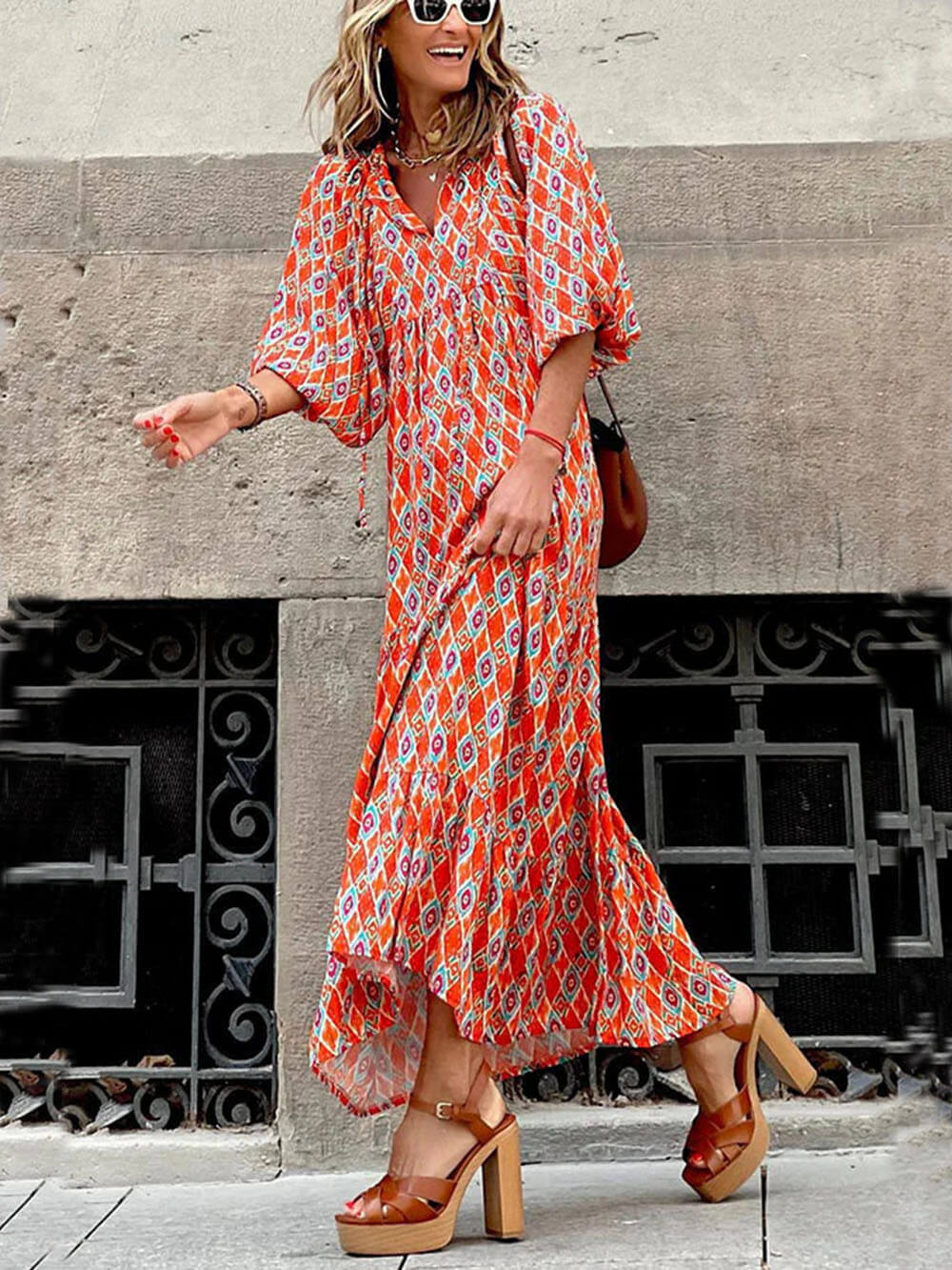 Bohemian bedrucktes Maxikleid