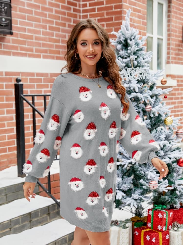 Weihnachtsmann besticktes Pullover-Minikleid