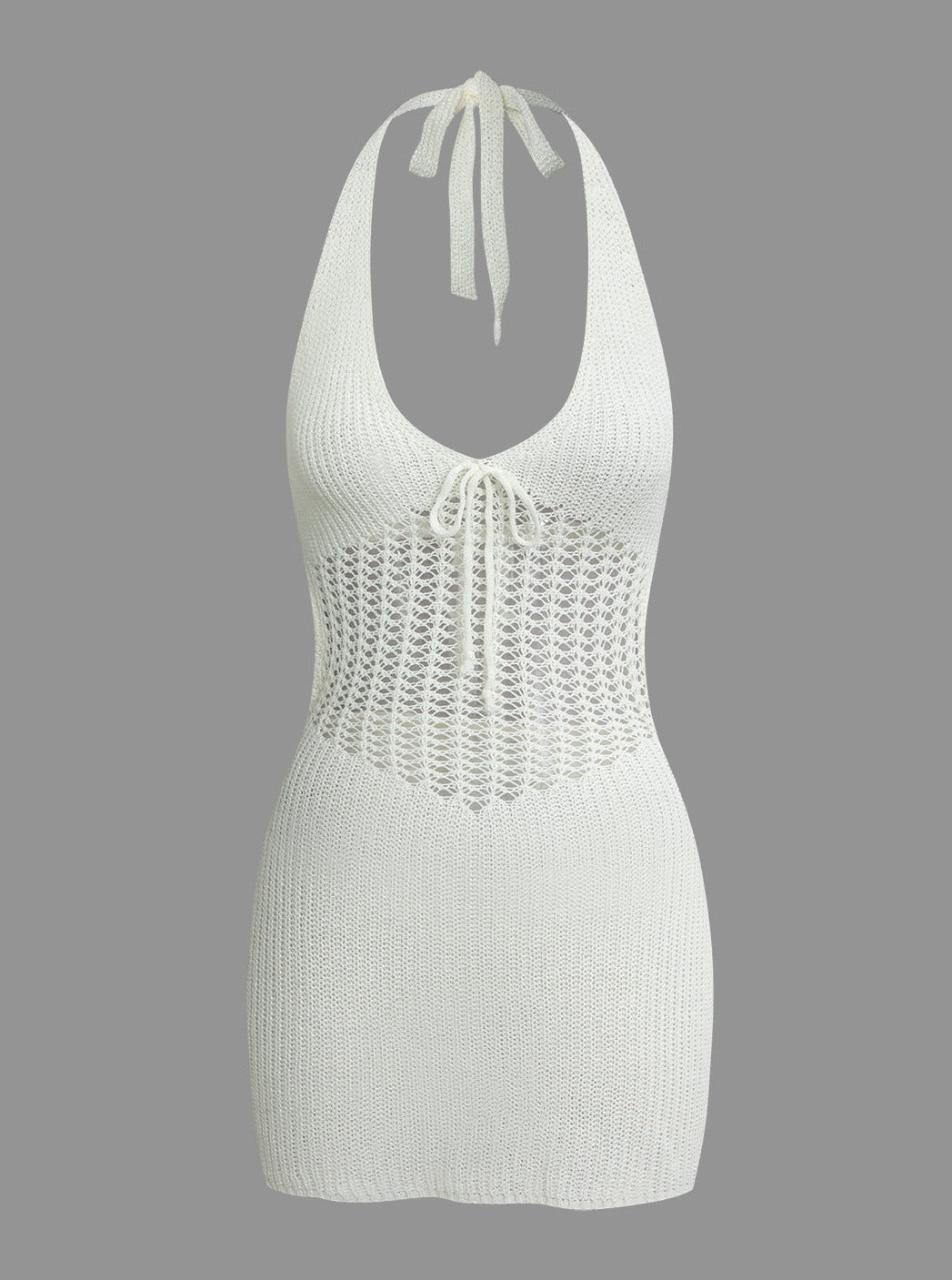 Neckholder Häkel Taille Rückenfrei Strick Minikleid