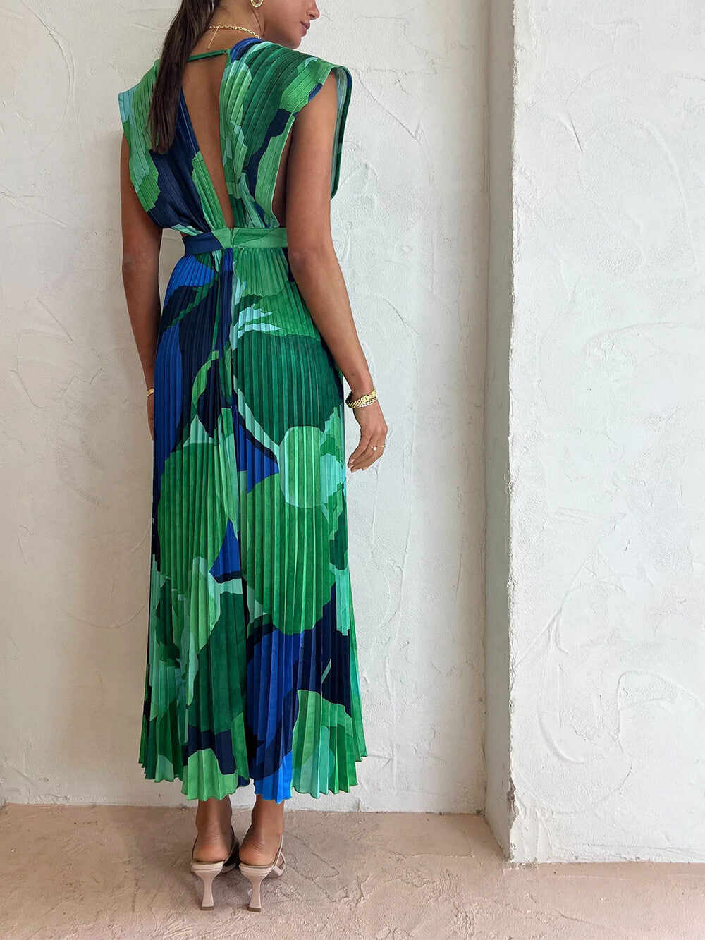 Ärmelloses Lounge-Kleid in Faltenoptik, langes Kleid