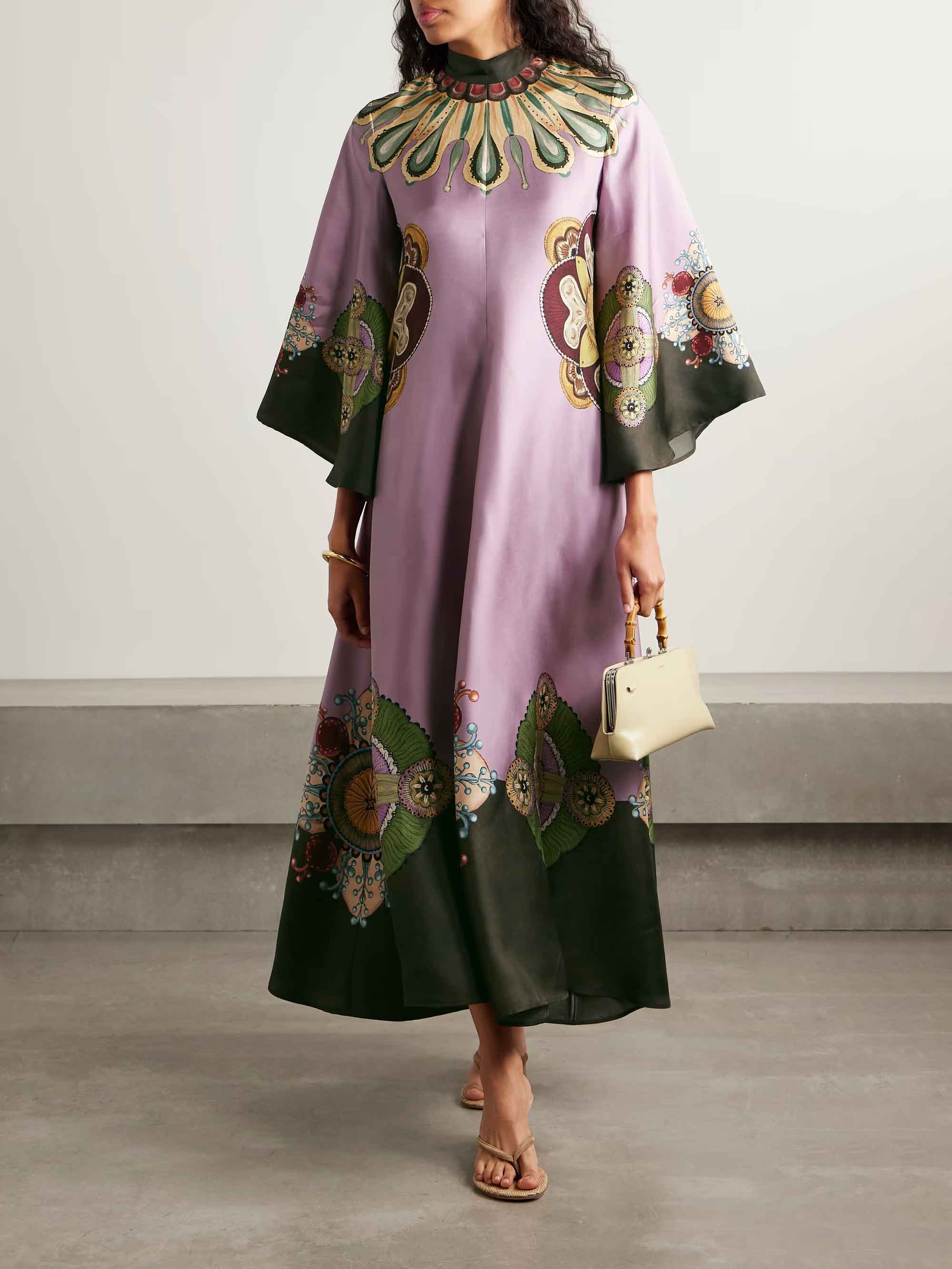 Retro Elegantes Satin-Maxikleid mit Blumenmuster