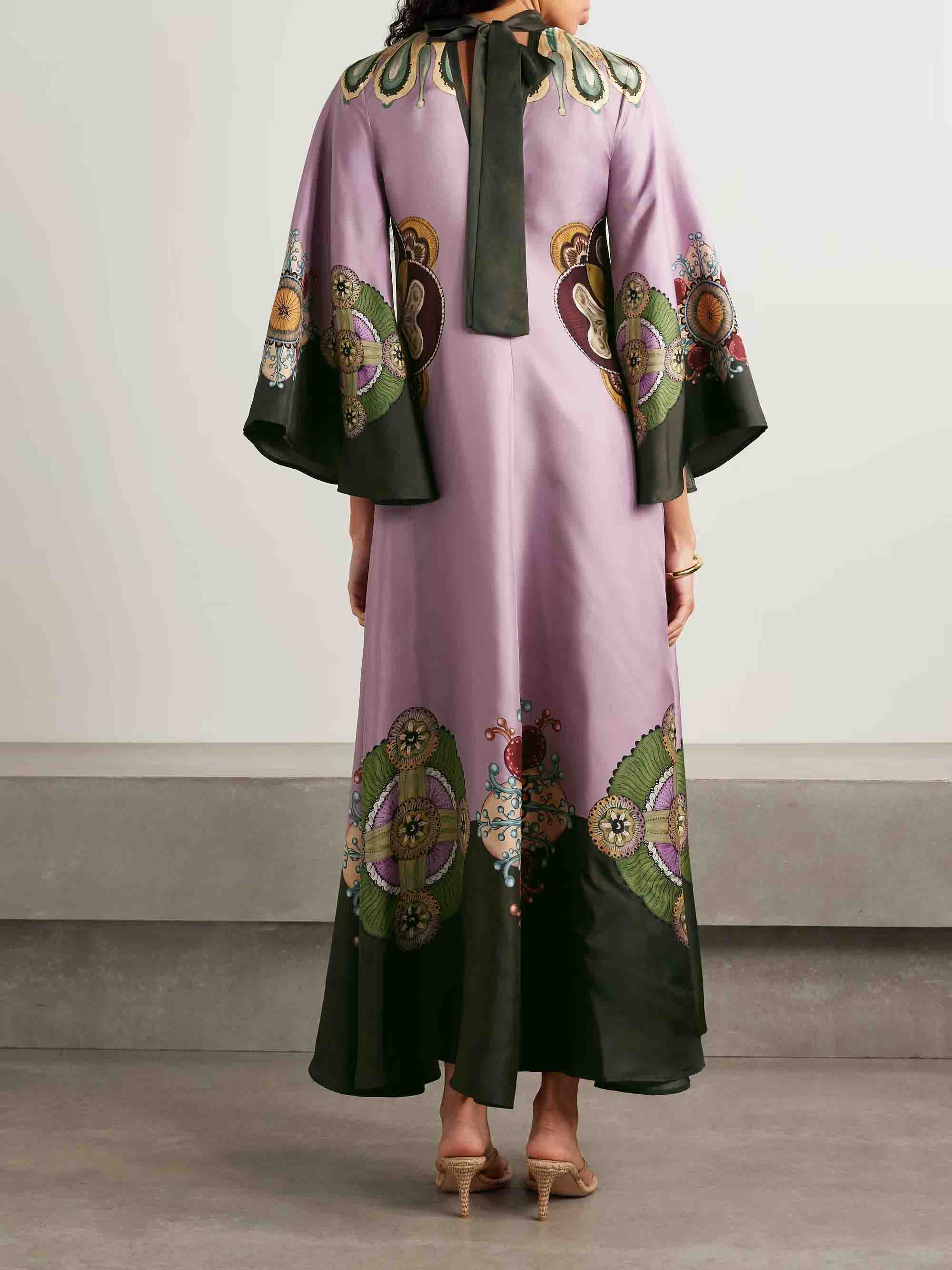 Retro Elegantes Satin-Maxikleid mit Blumenmuster