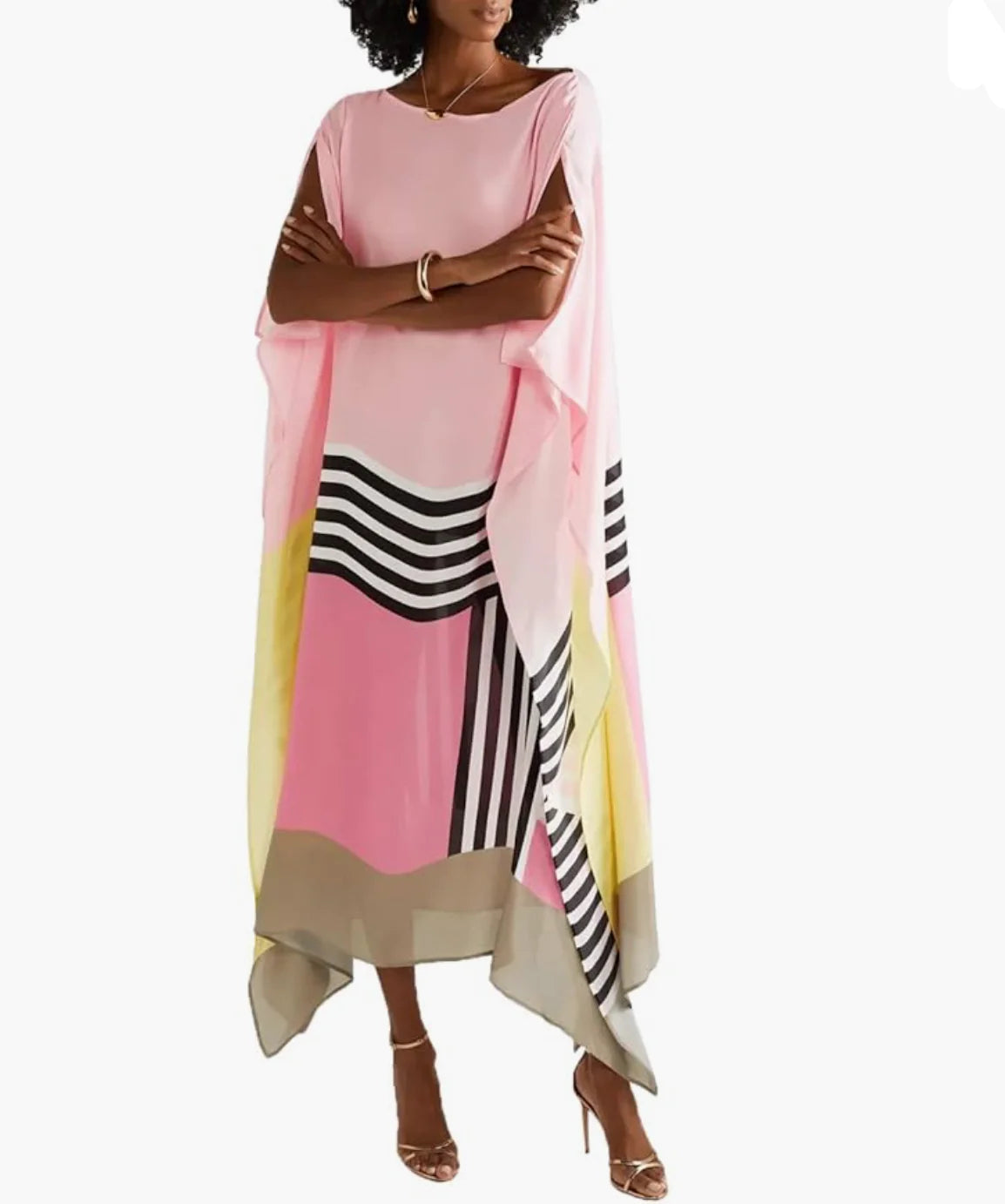 Pinker Kaftan mit Bonbonstreifen