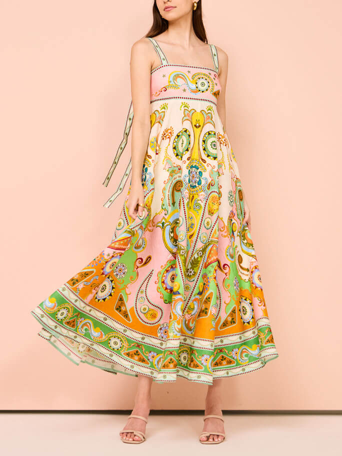 Trägerkleid Einzigartiger Feiertags-Print Midi-Kleid