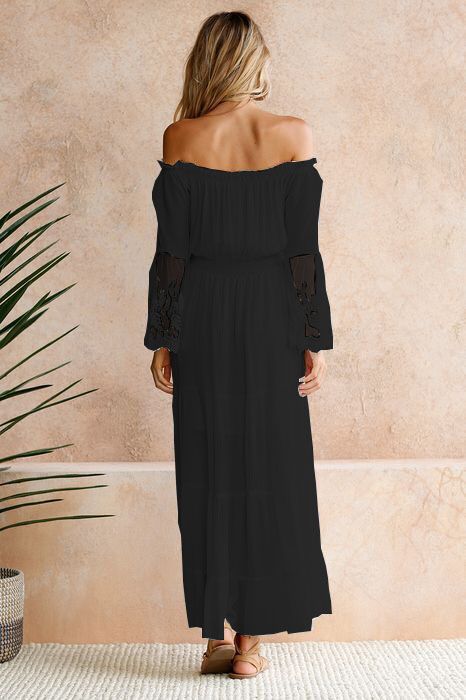 Schulter-Maxikleid: bestickte, ausgestellte Ärmel aus Spitze