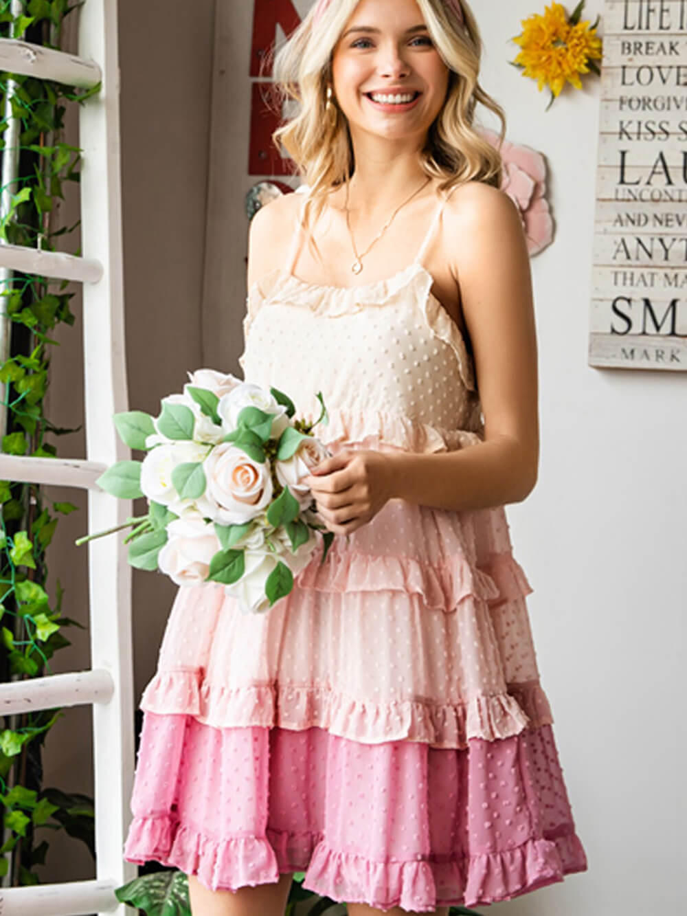 Fairy Color Block Schweizer Punkte Rüschen-Stufenkleid mit Spaghettiträgern