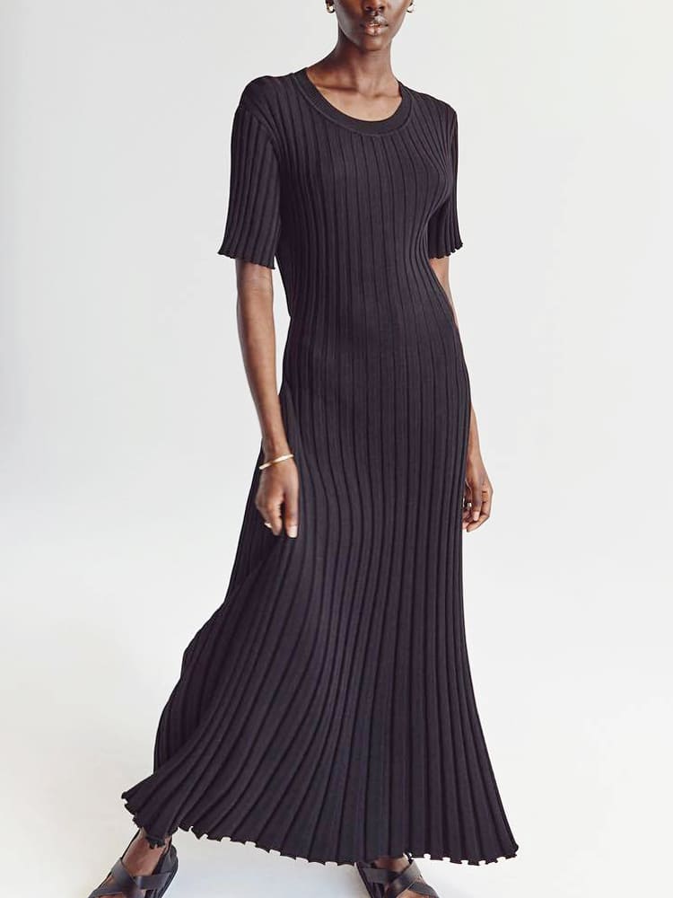 Legeres gestreiftes Maxikleid mit Rundhalsausschnitt