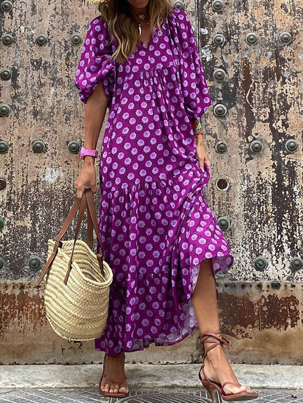 Bohemian bedrucktes Maxikleid
