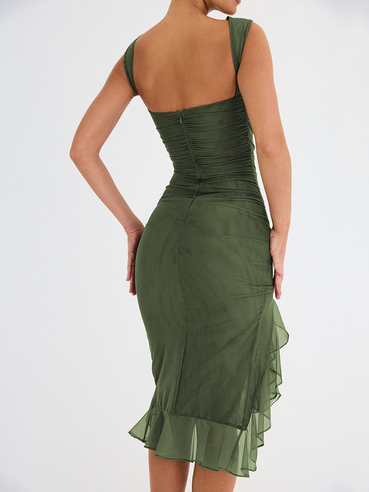 Ärmelloses Casual-Midi-Kleid mit Rüschen