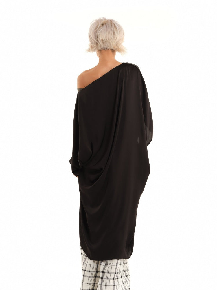 Schwarzes 2-in-1 schulterfreies, umwandelbares Kleid/Tunika