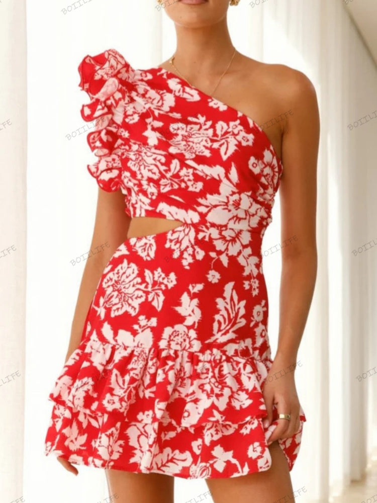 Ärmelloses, schulterfreies Freizeit-Minikleid mit Rüschen