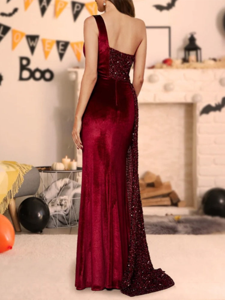 Pailletten-Meerjungfrauenkleid mit einer Schulter
