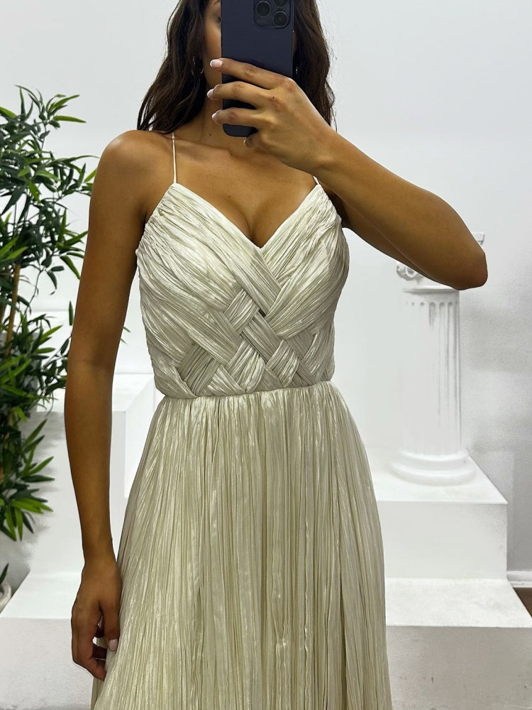 Plissiertes ärmelloses Maxikleid