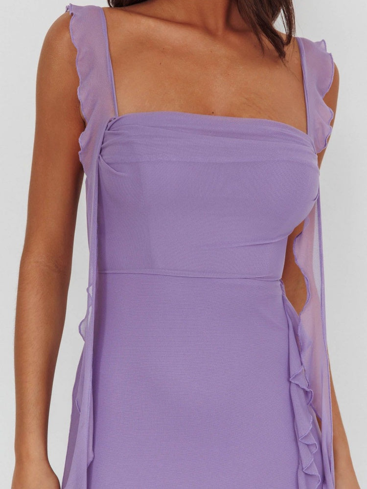 Schmales ärmelloses Sommer-Midikleid mit Schlitz