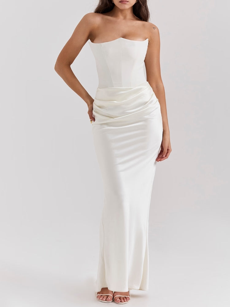 Elfenbeinfarbenes trägerloses Korsettkleid