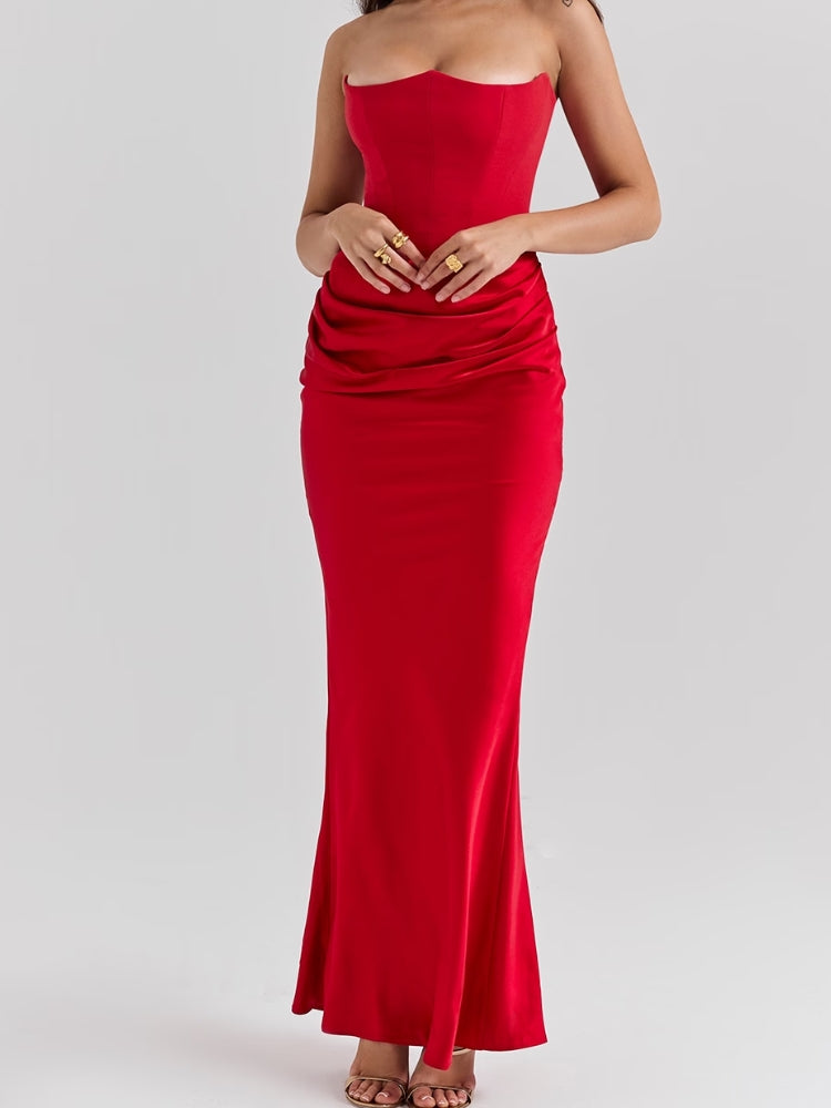 Scharlachrotes trägerloses Korsett-Maxikleid