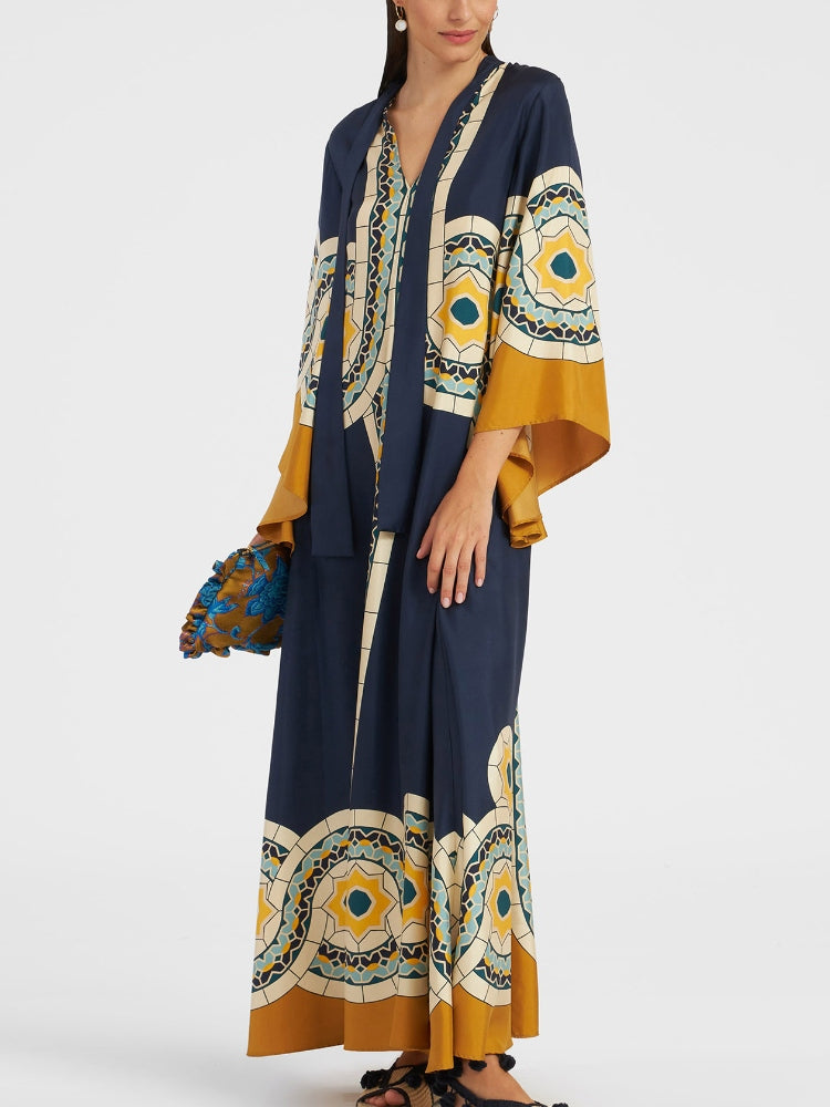 Magnifico bedrucktes Maxikleid – Blau