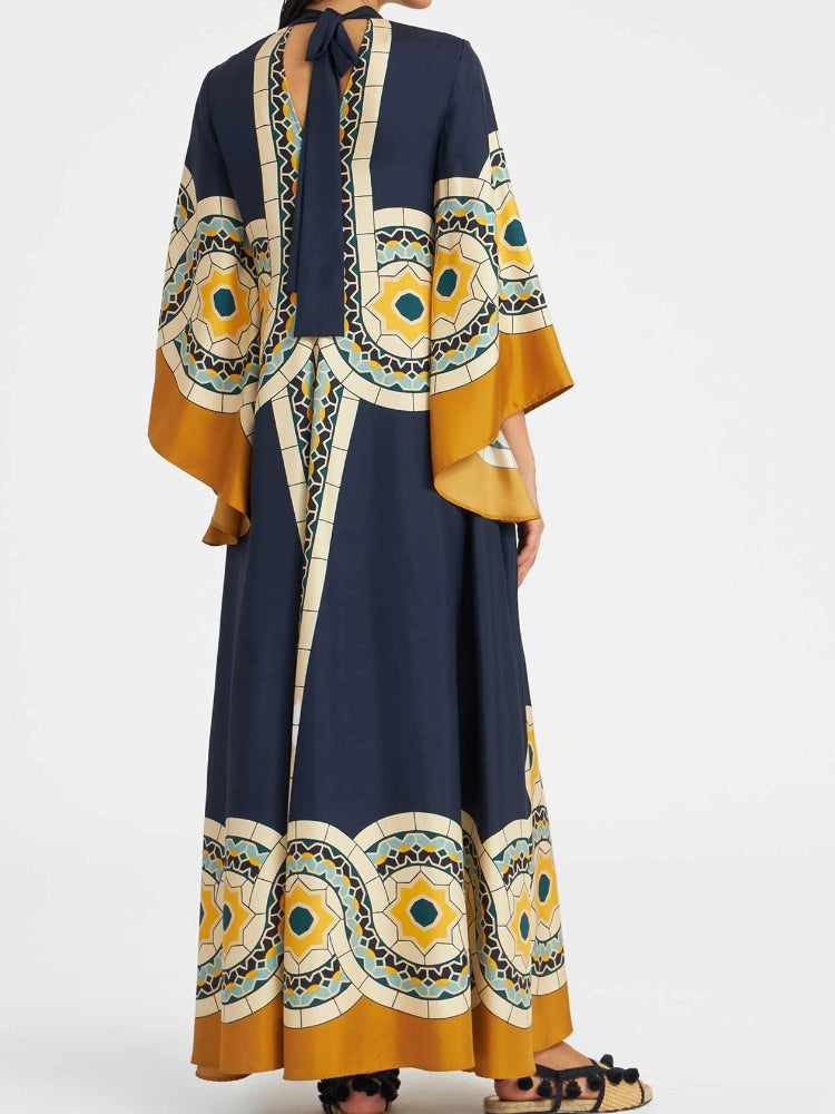 Magnifico bedrucktes Maxikleid – Blau