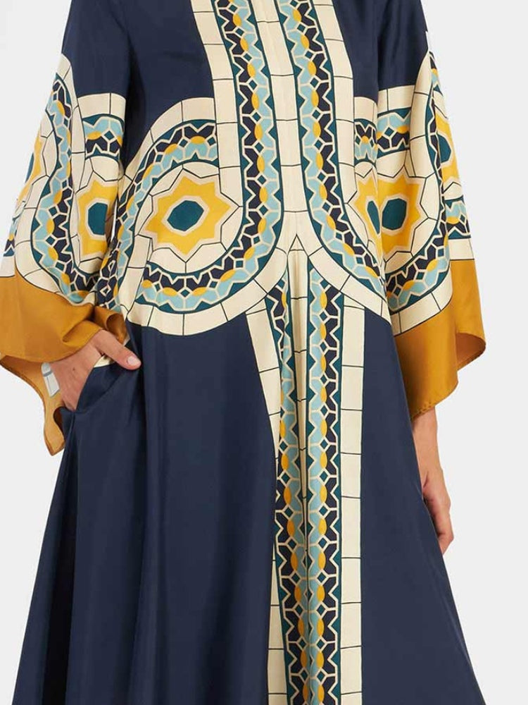 Magnifico bedrucktes Maxikleid – Blau