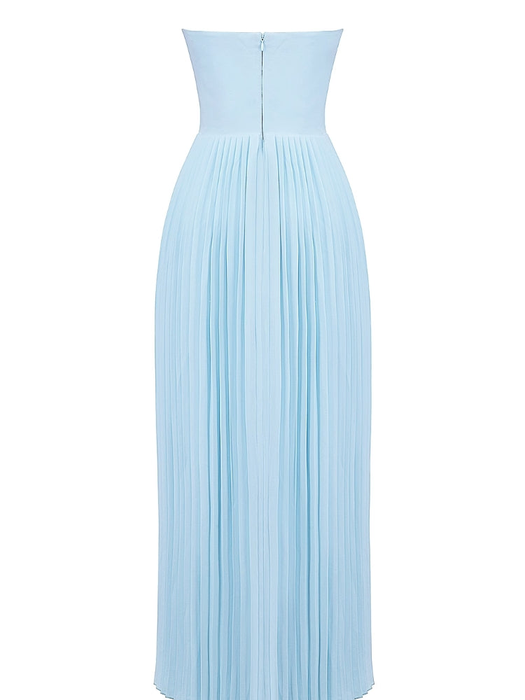 Ozeanblaues plissiertes Maxikleid