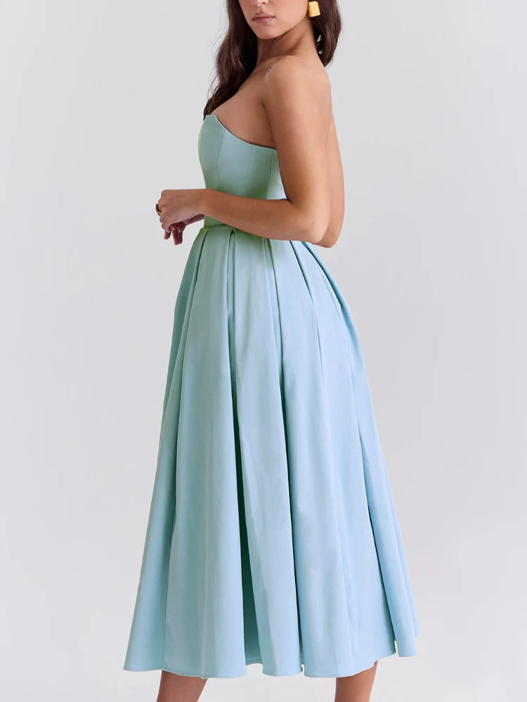 Trägerloses Midi-Sommerkleid in Toskanablau