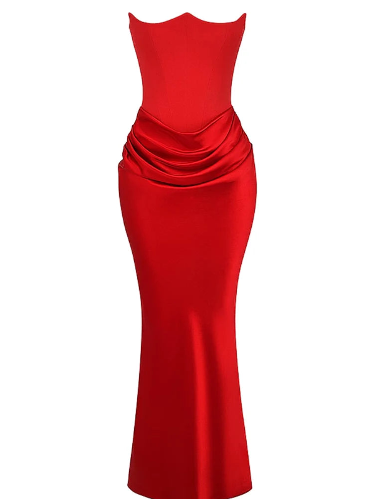 Scharlachrotes trägerloses Korsett-Maxikleid