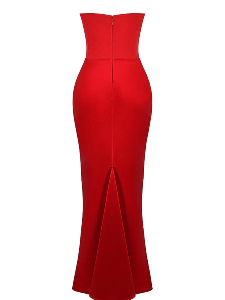 Scharlachrotes trägerloses Korsett-Maxikleid