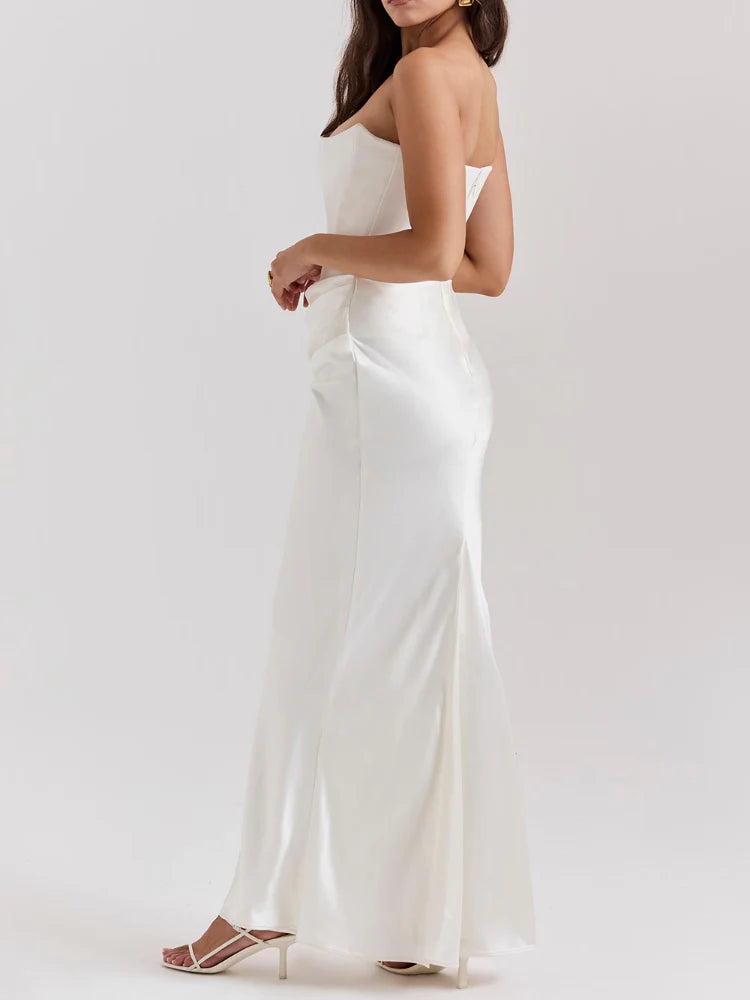 Elfenbeinfarbenes trägerloses Korsettkleid
