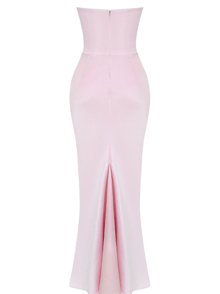 Pinkes trägerloses Bustier-Maxikleid