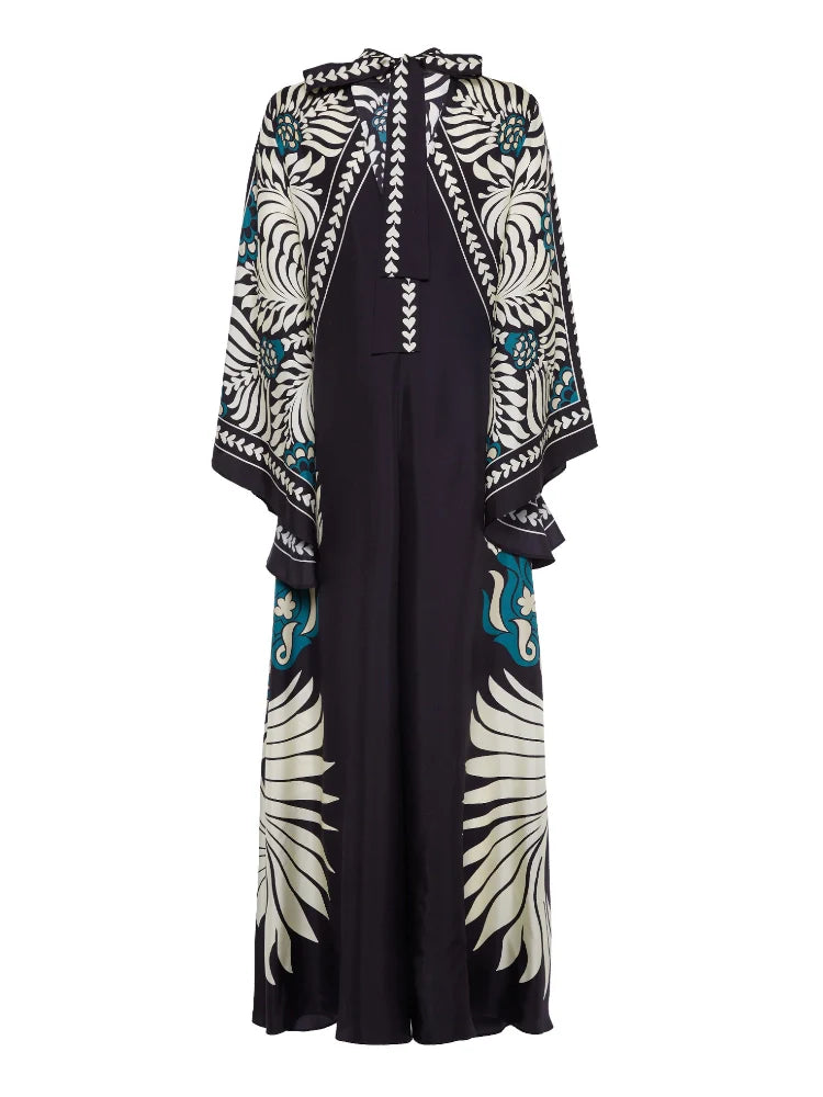 Magnifico bedrucktes Maxikleid – Schwarz