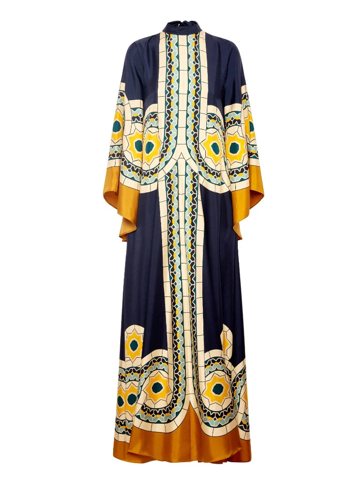 Magnifico bedrucktes Maxikleid – Blau