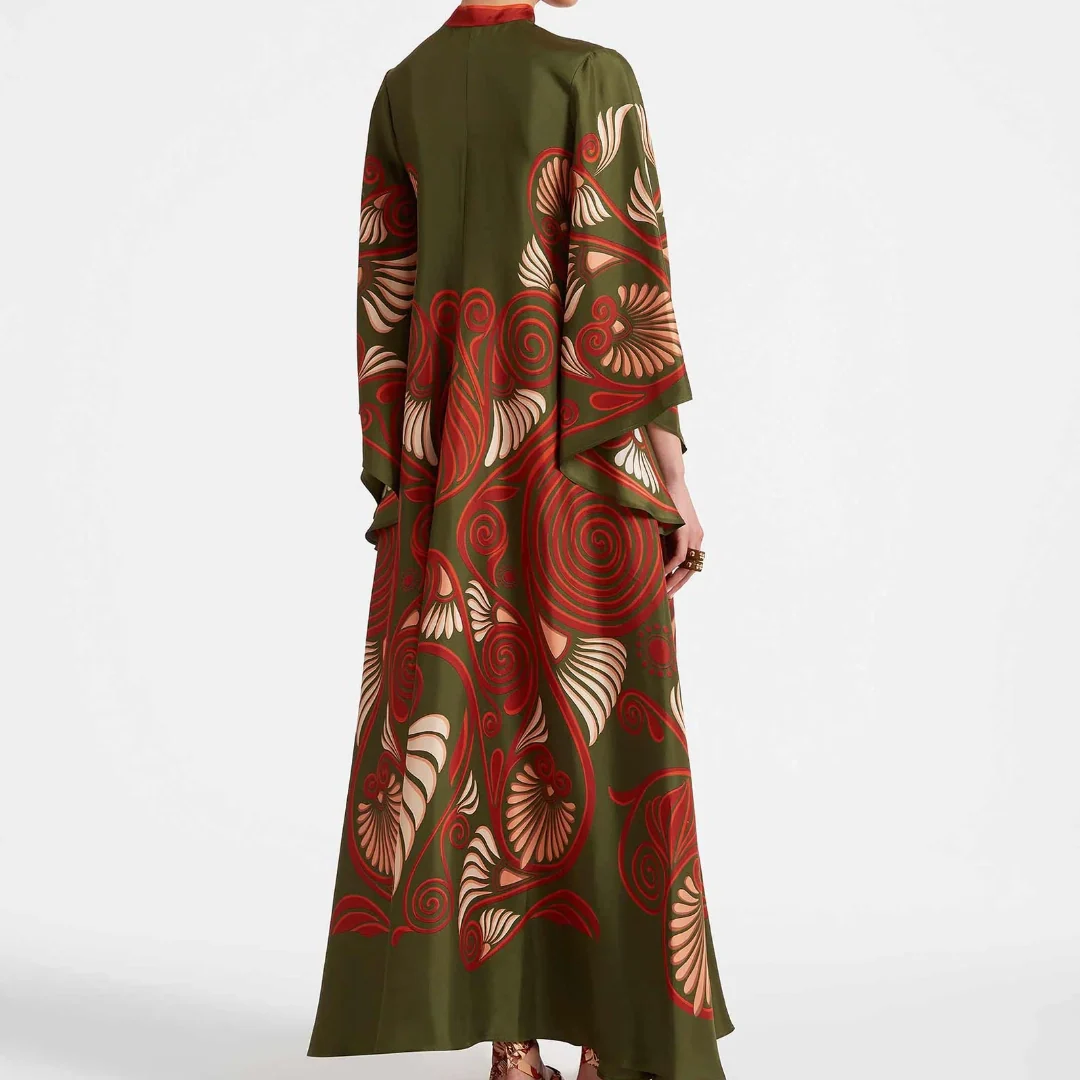 Magnifico Bedrucktes Maxikleid – Dunkelgrün