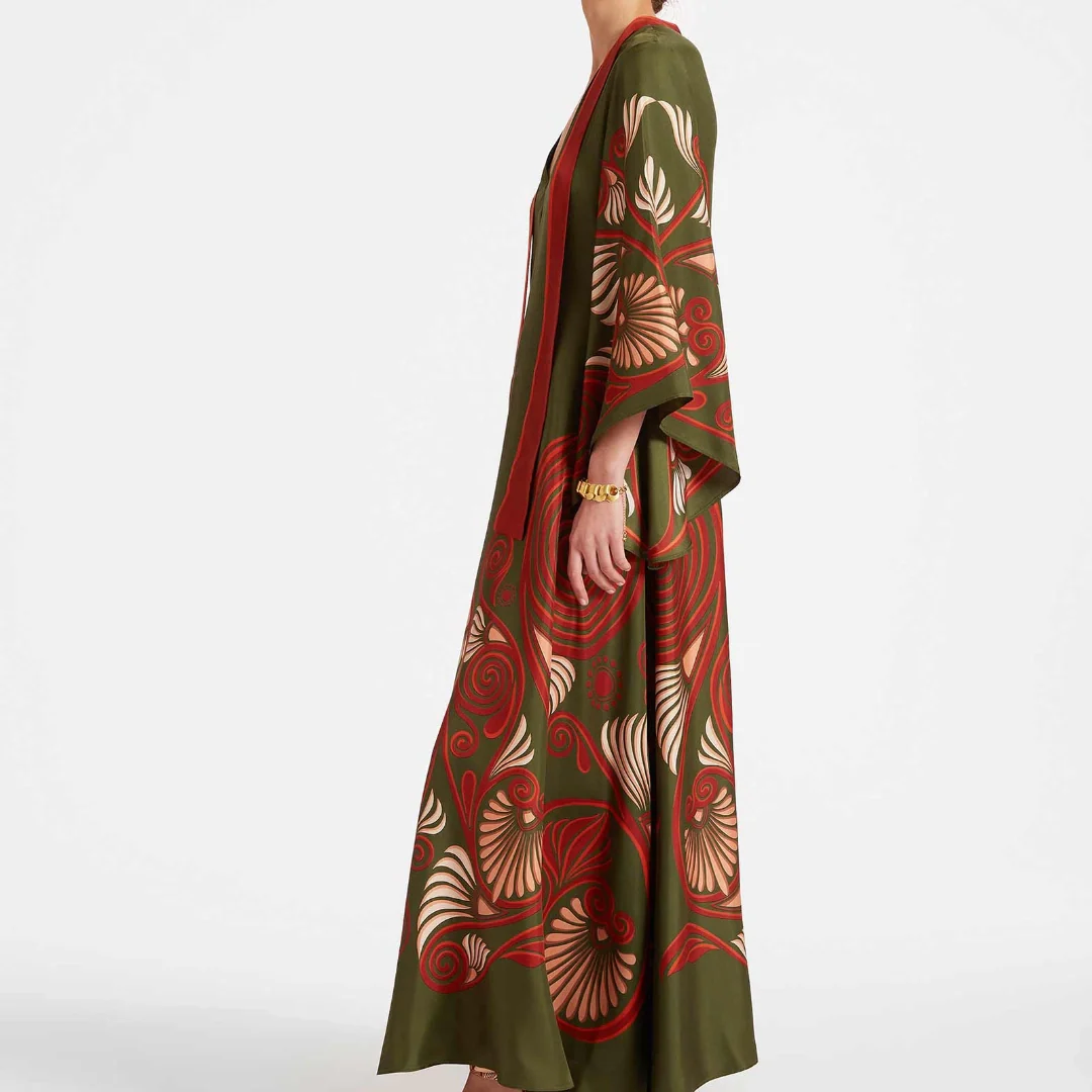 Magnifico Bedrucktes Maxikleid – Dunkelgrün