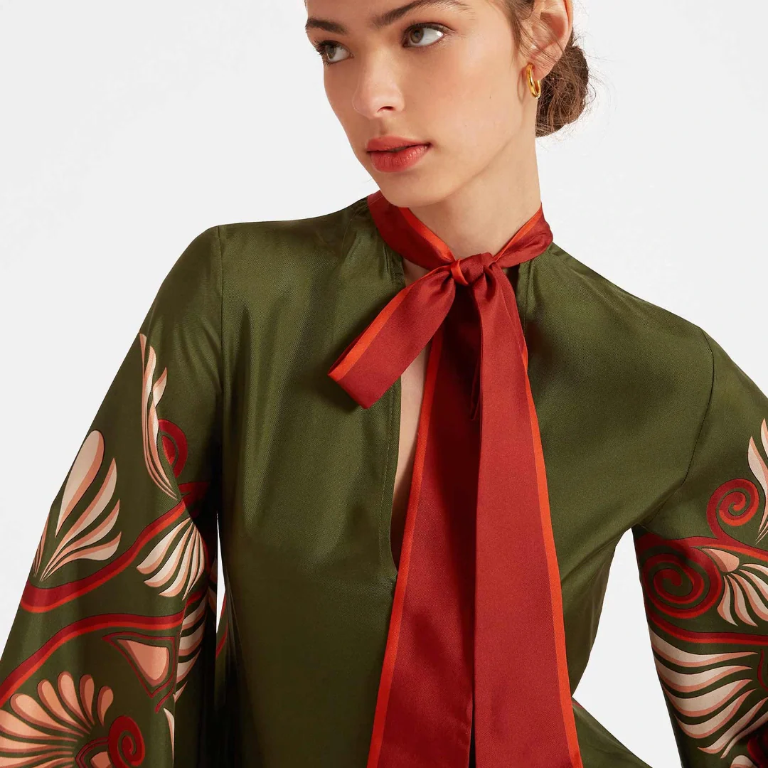 Magnifico Bedrucktes Maxikleid – Dunkelgrün