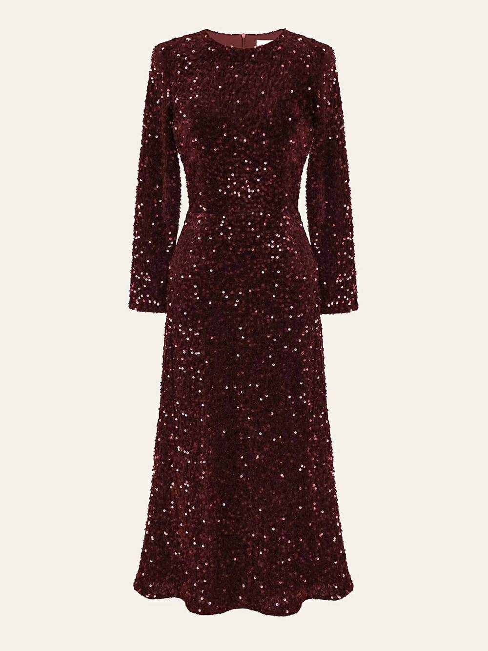 Paillettenverziertes Samt-Midikleid in Rot